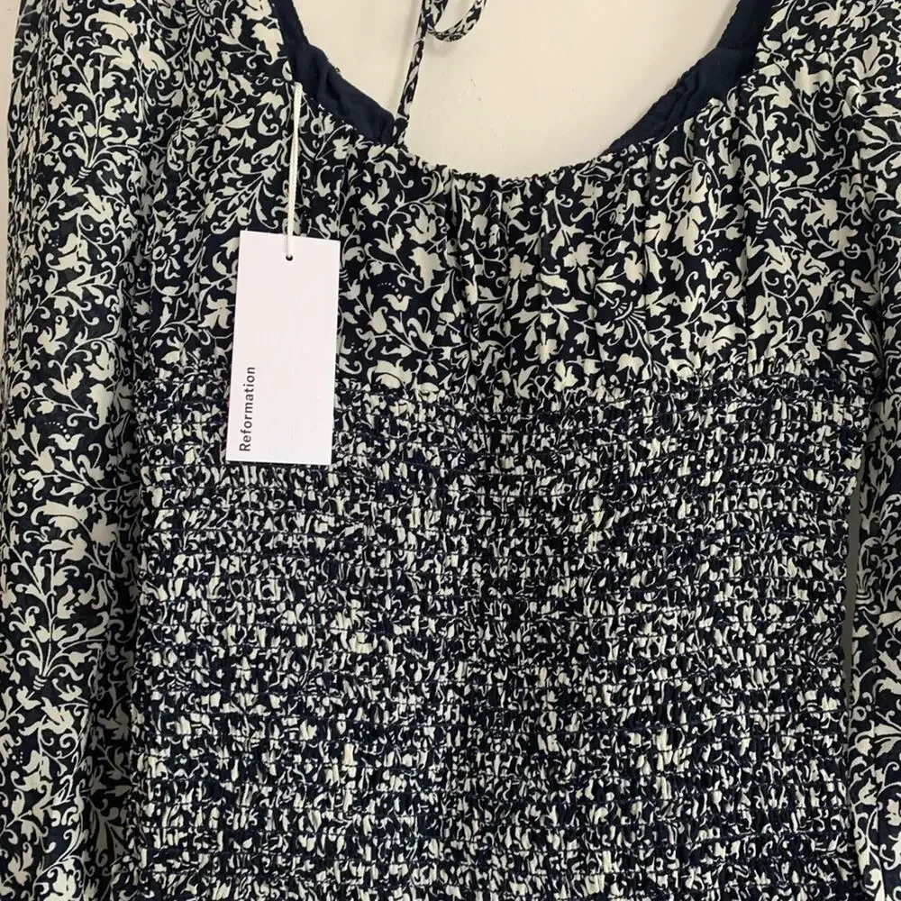 REFORMATION Floral Long Sleeve Smocked Top